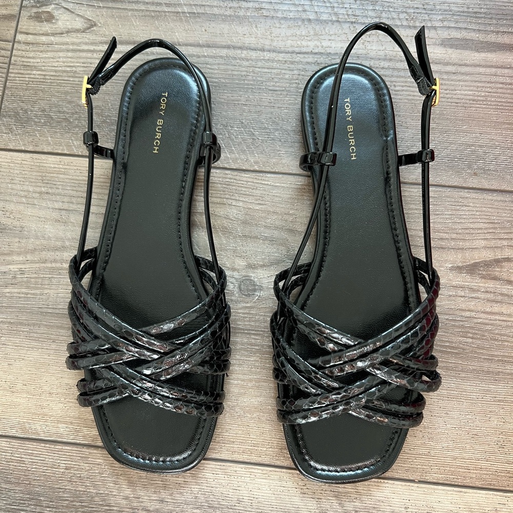 NIB Women’s Tory Burch Multi Strap Snake Embossed sandal 8.5